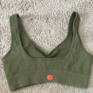 Peached large Olive Green Ribbed Sports Bra